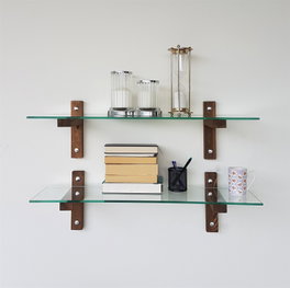 Hanah Home R200 Estantería de pared de cristal templado y madera de pino, Nogal
